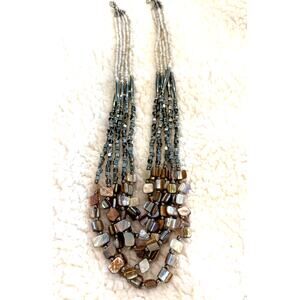 Vintage 5-strand Polished Abalone Natural Shell Necklace 22-inch Lobster Clasp